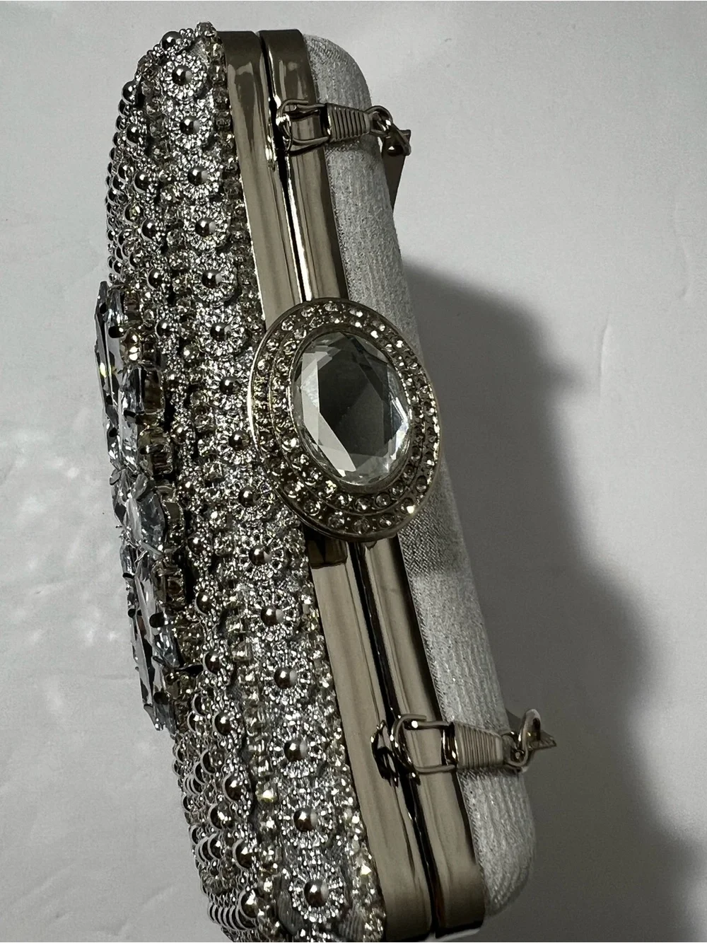 Silver-Tone Rhinestone Embellished Evening Clutch Bag Wedding Prom Formal purse